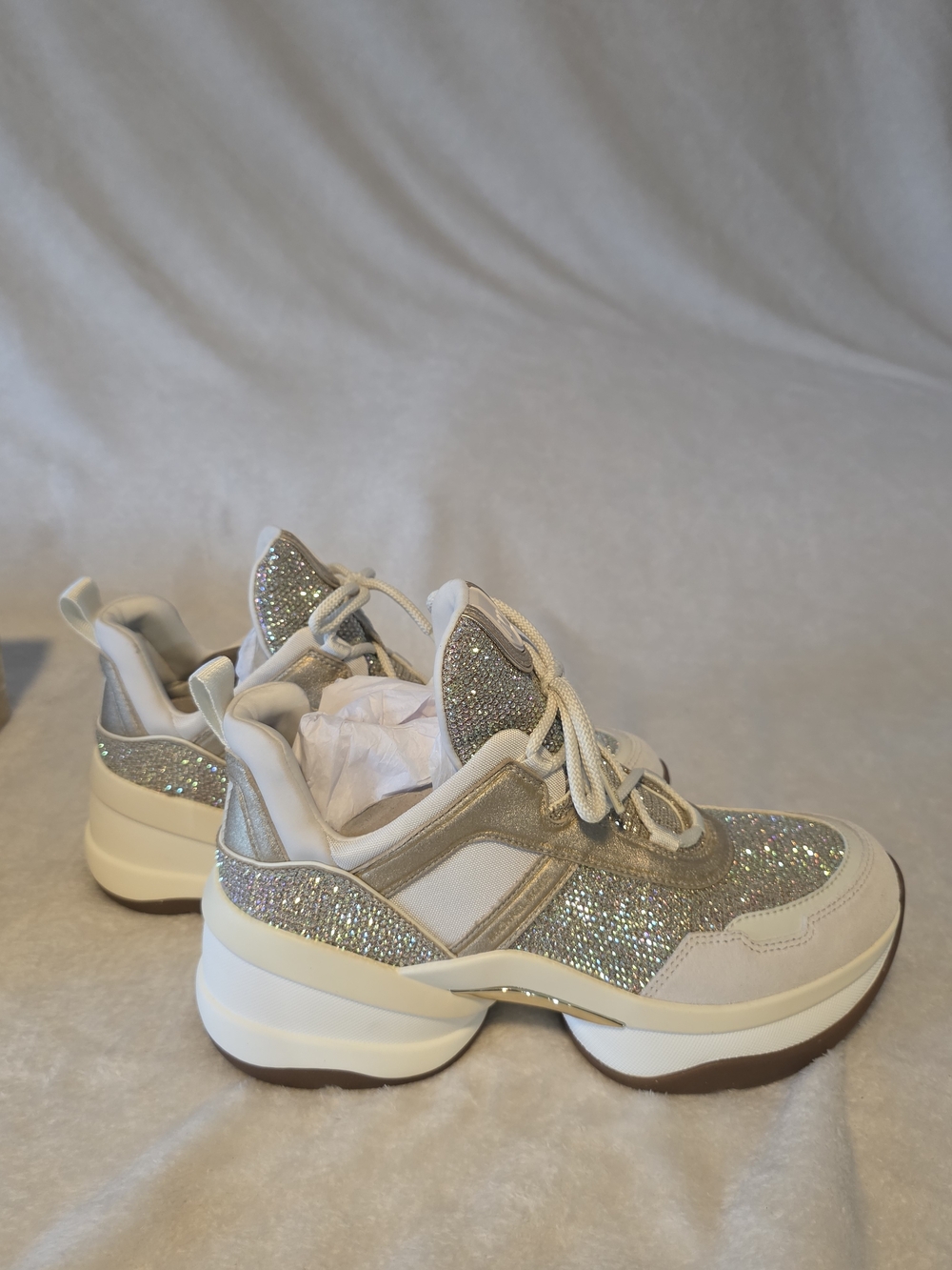 Michael Kors Glitter Platform Sneakers in Beige and Silver